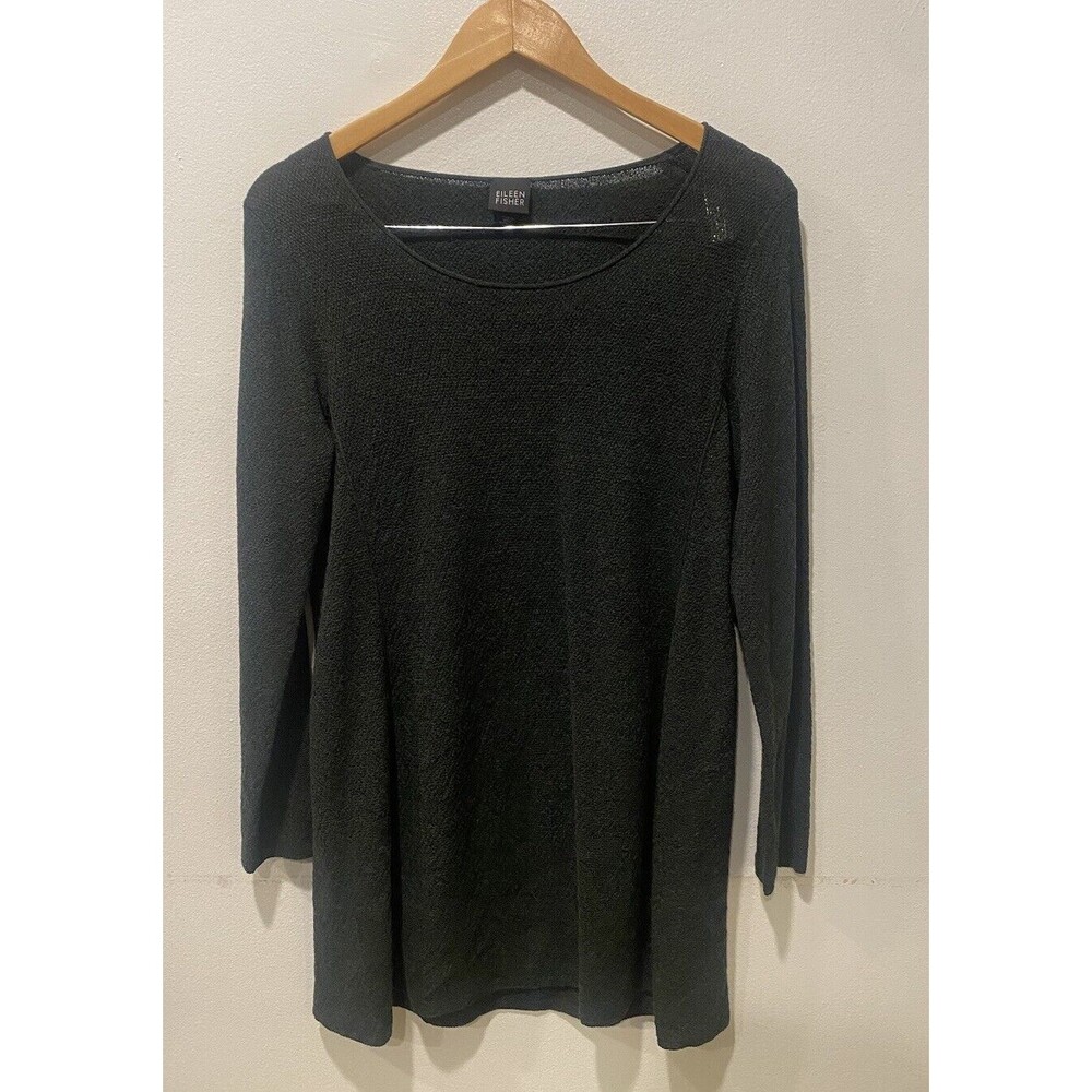 Eileen Fisher 100% Merino Wool long Sleeve Knit Round Neck Top Size S Oversized